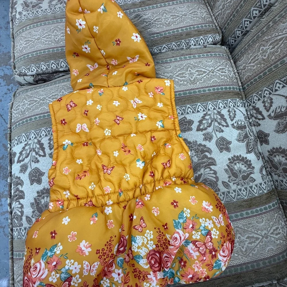 Little Lass Yellow Floral Vest with Faux Fur